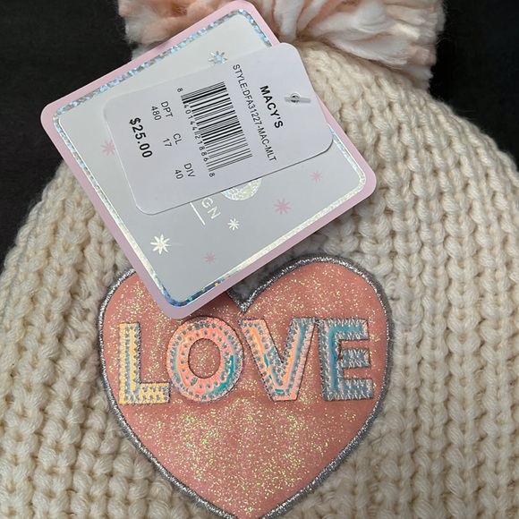 NWT Youth Beanies “Love2Design” Cream Pink “Love” Glitter Heart Girls MSRP $25 - Picture 4 of 7